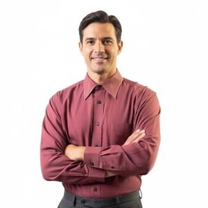 Joseph Feiss Shirt Size 16 32/33 Maroon Red Long Sleeve Button Up Pocket Classic